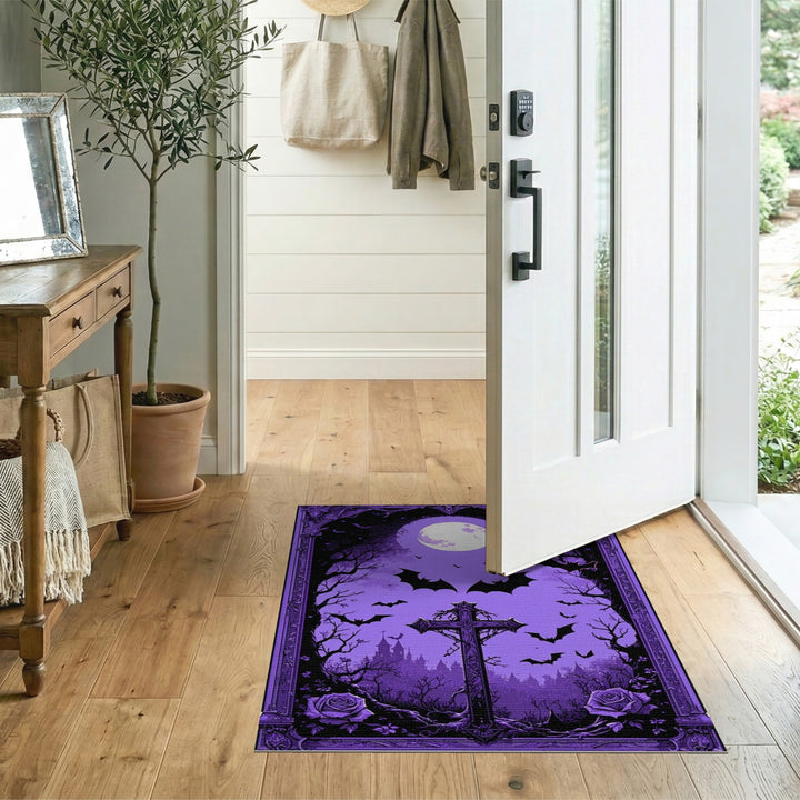 Purple Gothic Moon Cross Area Rug