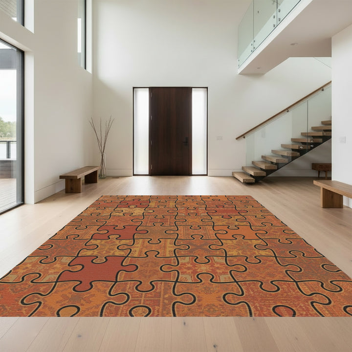 Ornate Jigsaw Patchwork Terracotta Rug