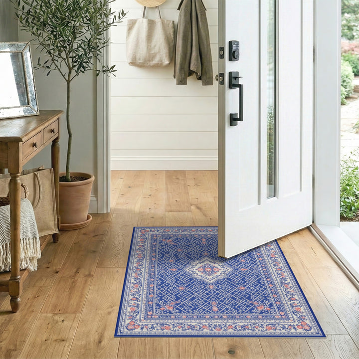 Blue Persian Floral Medallion Traditional Persian Area Rug