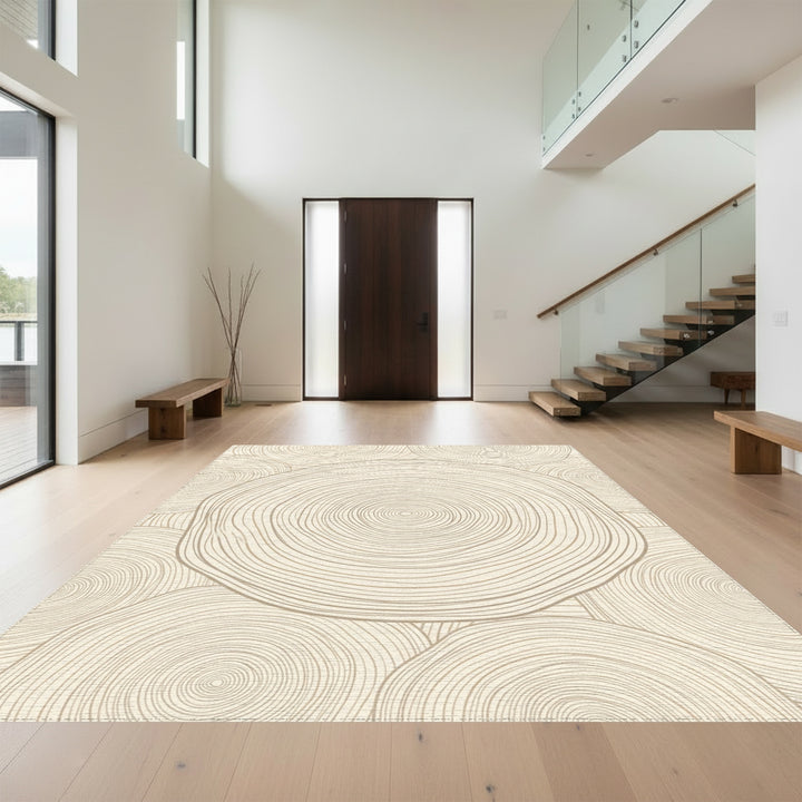 Cream Tan Tree Rings Abstract Rug