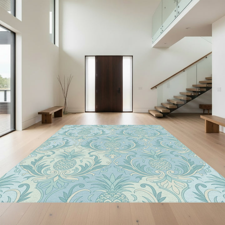 Pale Blue Pineapple Damask Rug