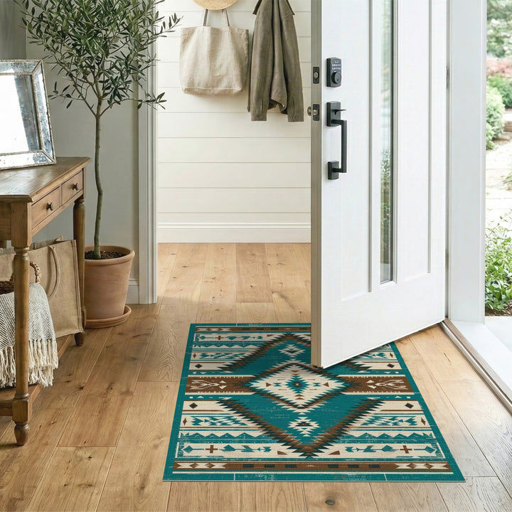 Southwestern Distressed Teal Southwestern Area Rug