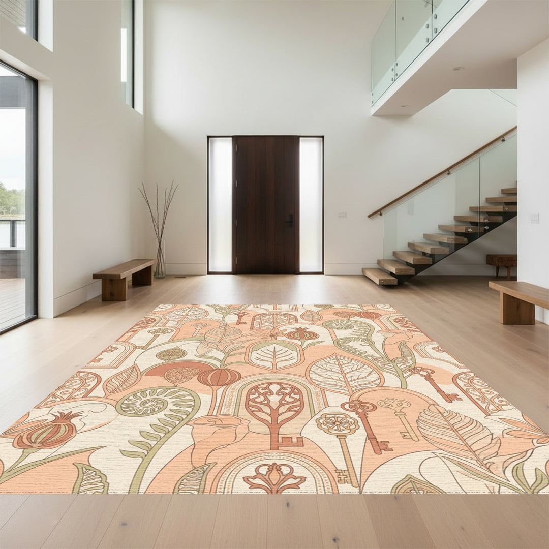 Ornate Victorian Keys Botanical Collage Rug