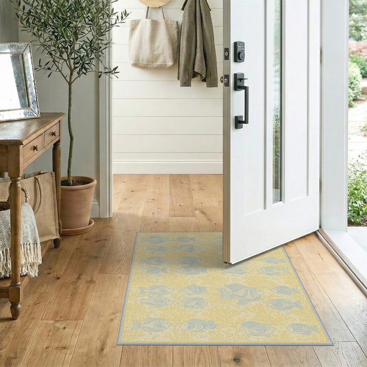 Coastal Beach Blue Fish Coastal Area Rug
