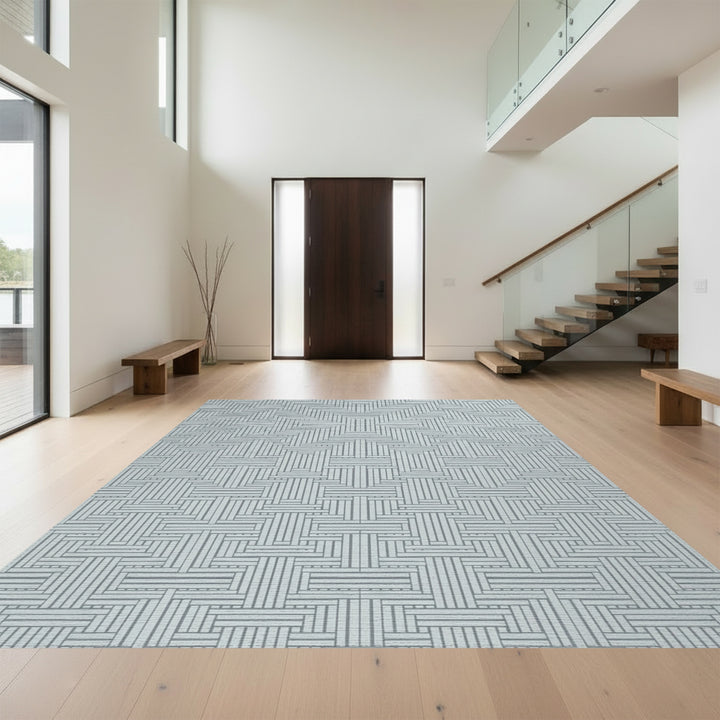 Cool Gray Interlocking Rectangles Rug
