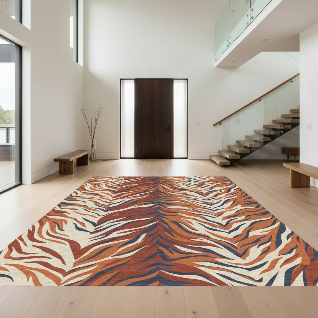 Terracotta Navy Cream Tiger Stripe Rug