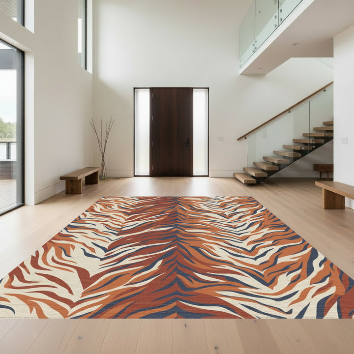 Terracotta Navy Cream Tiger Stripe Rug