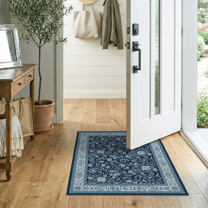 Navy Blue Floral Vintage Area Rug