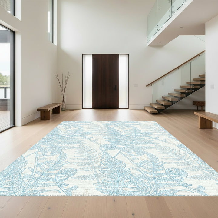 Coastal Blue Fern Frond Wallpaper Rug