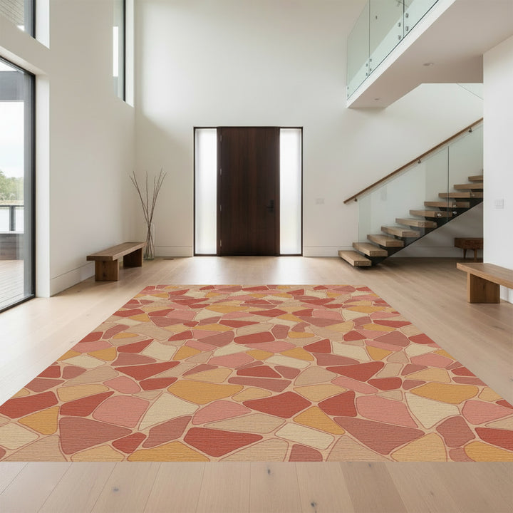 Terracotta Stone Mosaic Irregular Shapes Rug