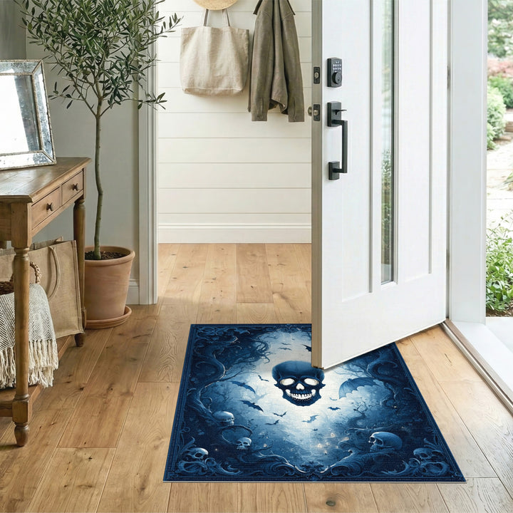 Gothic Skull Blue Area Rug
