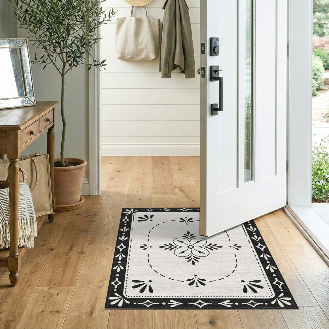 Black White Floral Vintage Black and White Area Rug