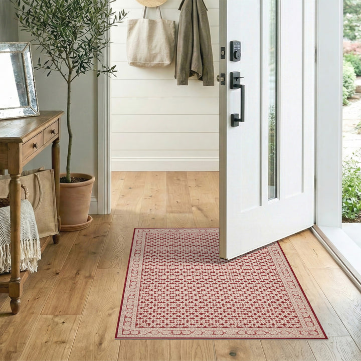 Lattice Red Geometric Lattice Area Rug