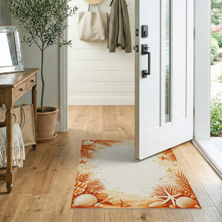 Orange Seashell Starfish Coastal Area Rug