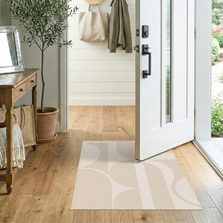 Abstract Beige Geometric Abstract Area Rug