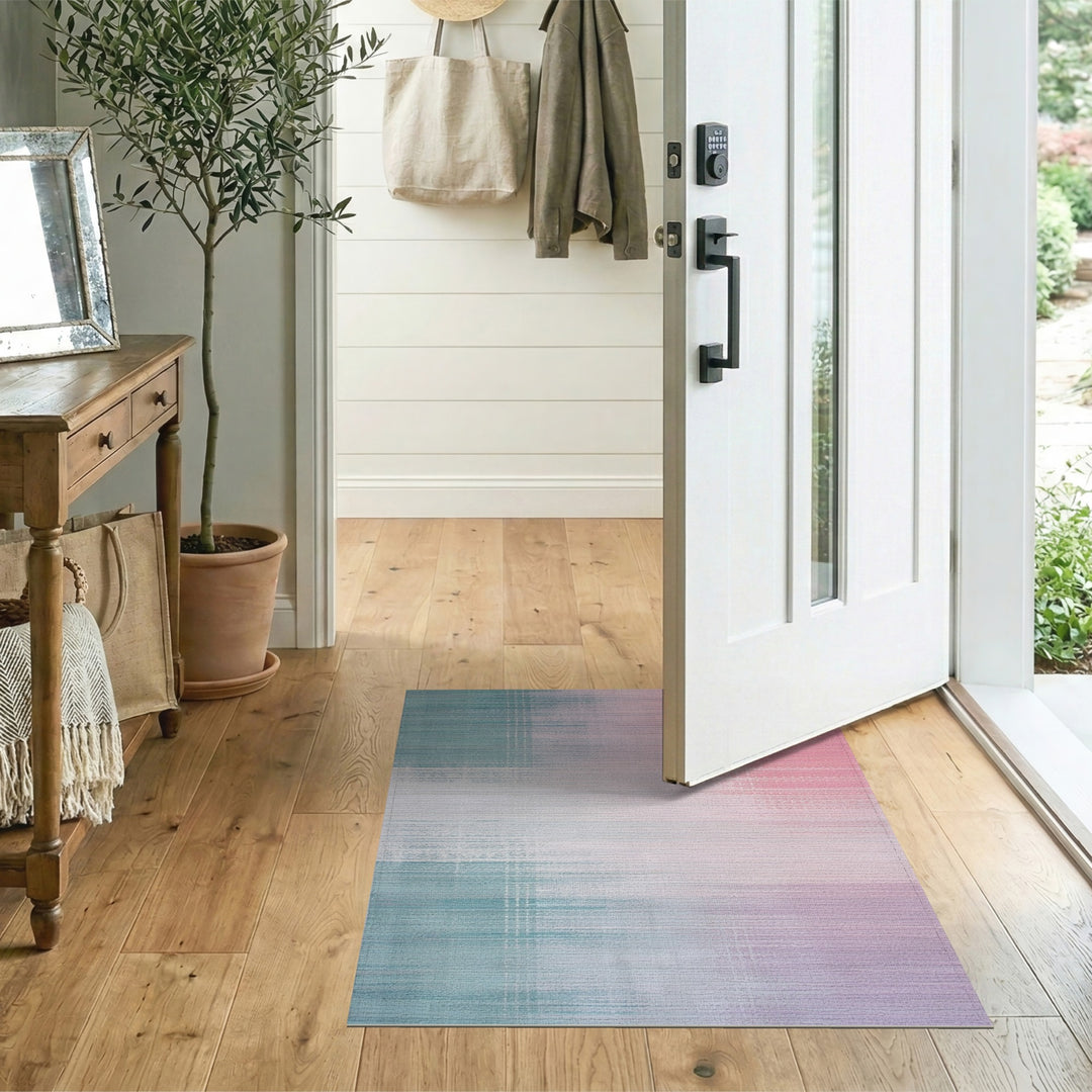 Pastel Teal Pink Plaid Distressed Area Rug