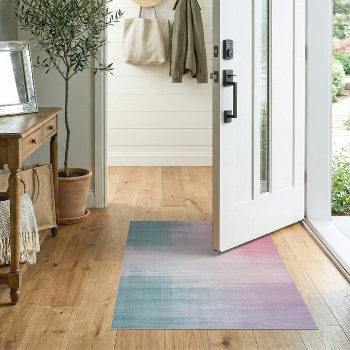 Pastel Teal Pink Plaid Distressed Area Rug