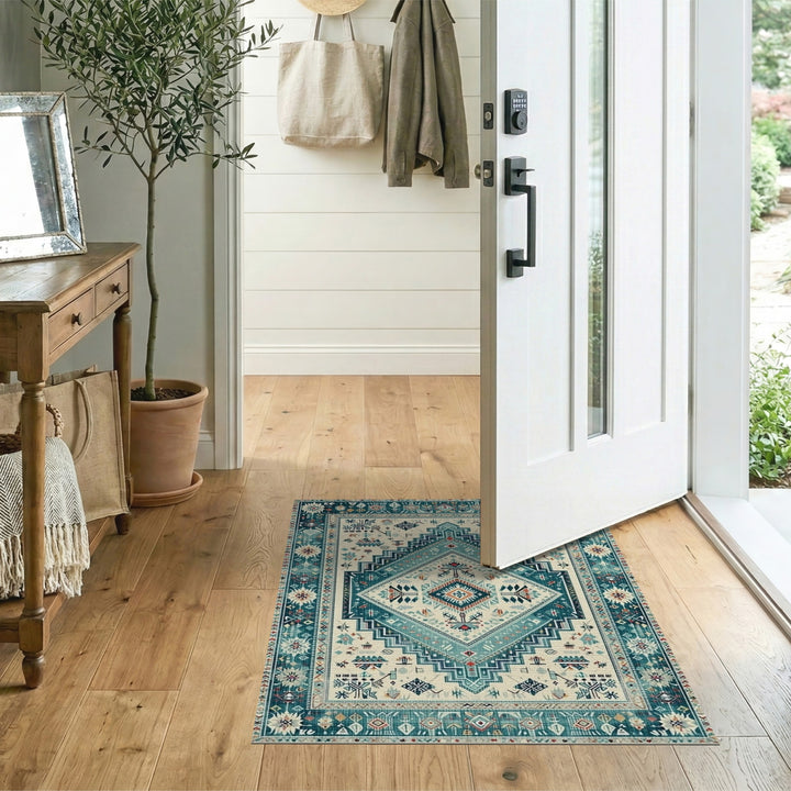 Blue and Teal Heritage Tribal Diamond Area Rug