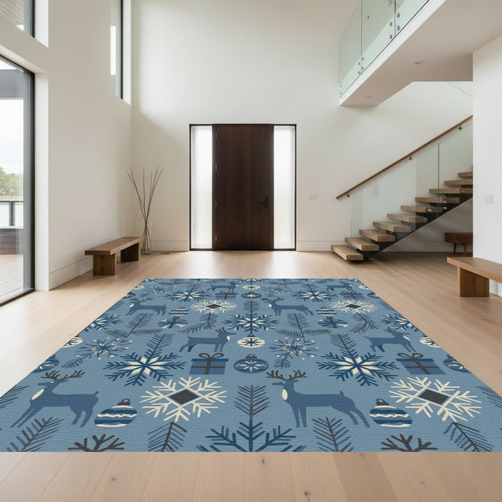 Winter Forest Deer Snowflake Holiday Rug