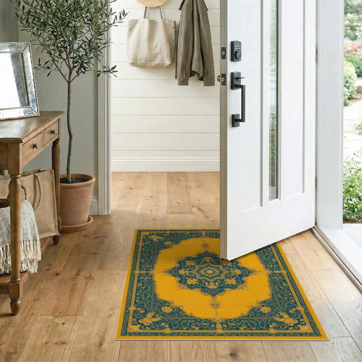 ODIKA Yellow Persian Medallion Area Rug