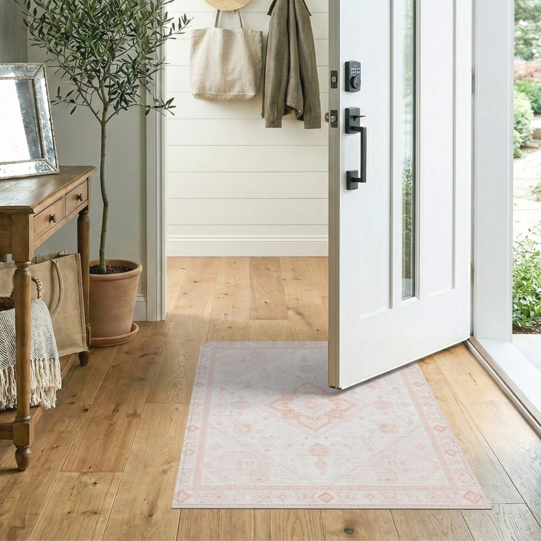 Blush Pink Persian Washable Area Rug