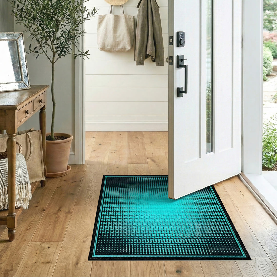 Blue Teal Gradient Dot Geometric Area Rug