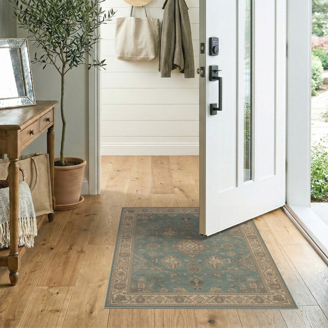 Teal Floral Vintage Area Rug