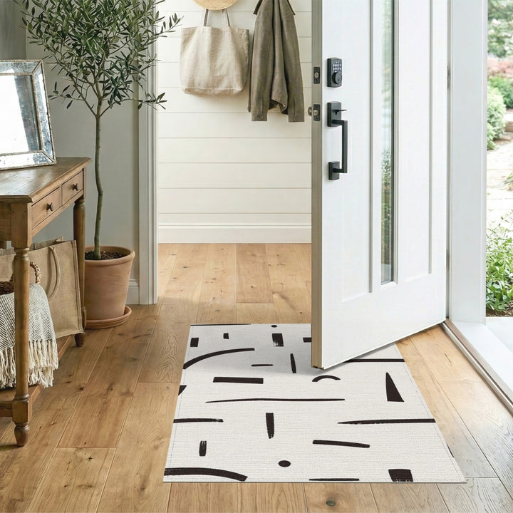 Abstract Black White Brushstroke Area Rug
