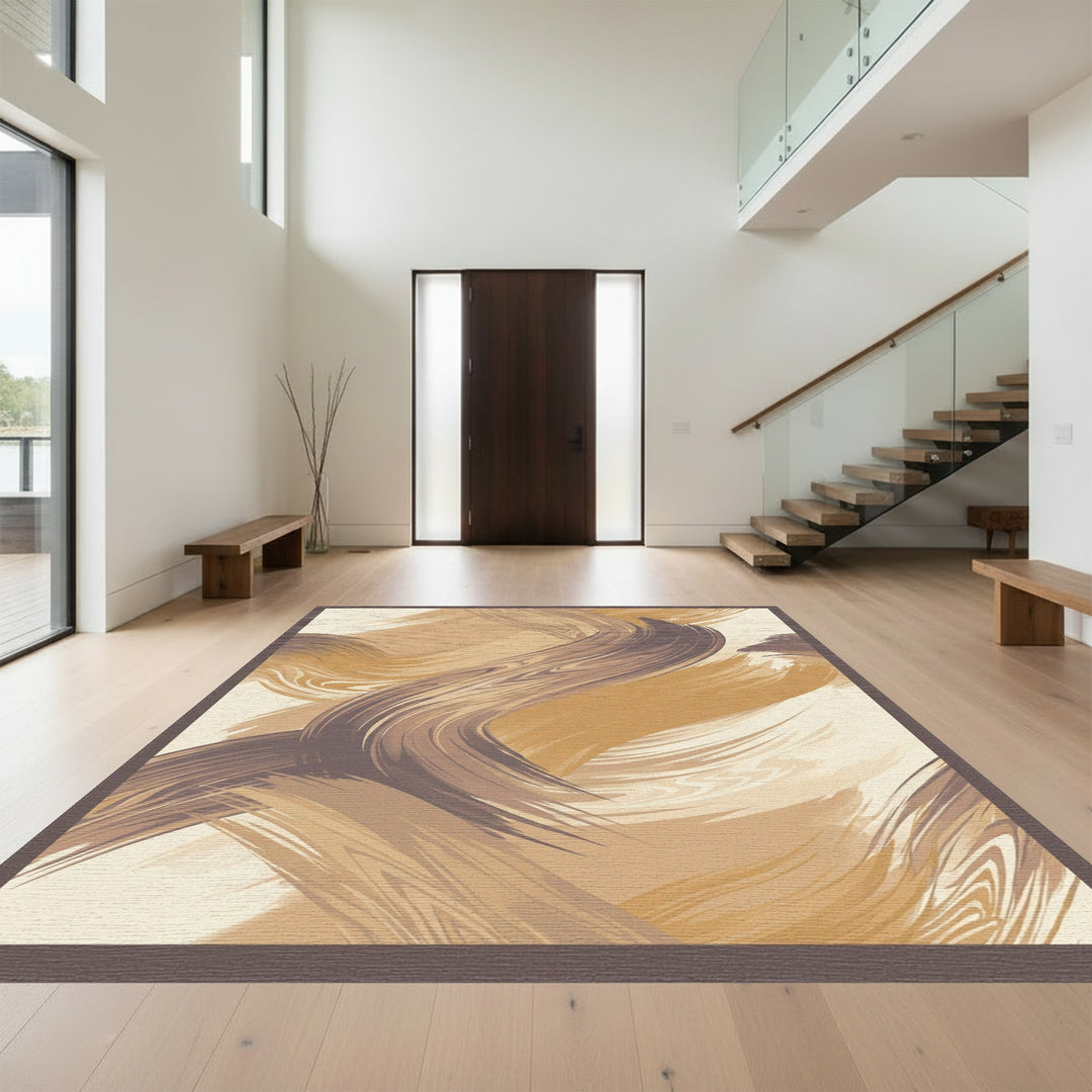Earthy Swirl Abstract Brushstrokes Rug