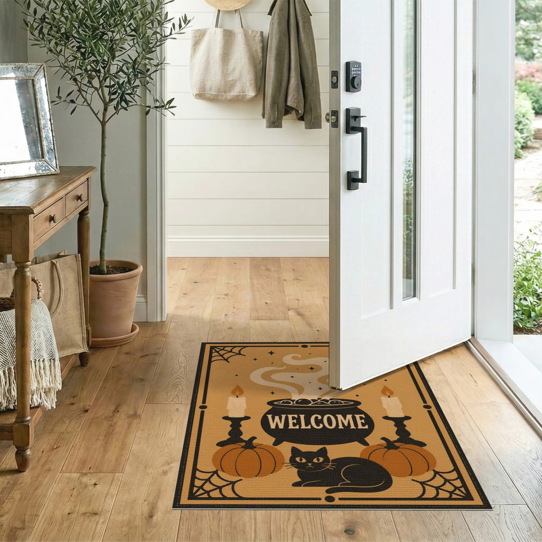 Halloween Welcome Cauldron Orange Area Rug