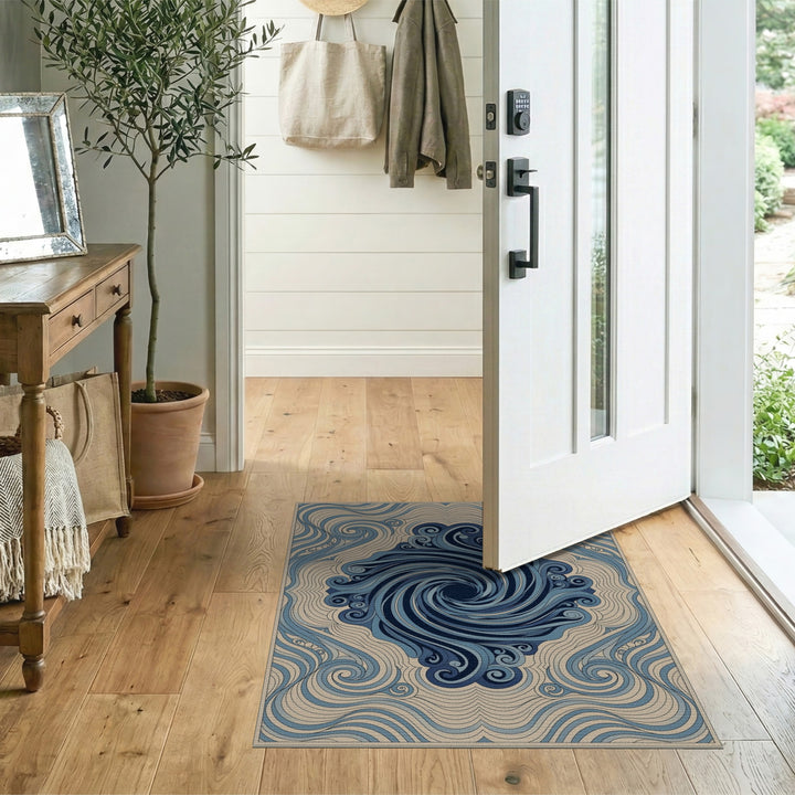 Blue and Teal Blue Swirl Vortex Area Rug