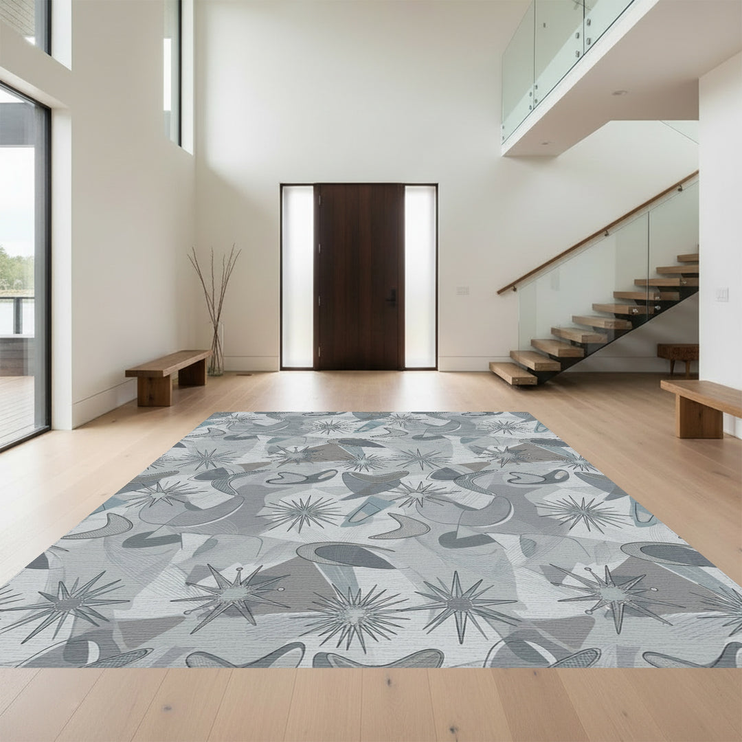 Mid-century Gray Starburst Boomerang Collage Rug