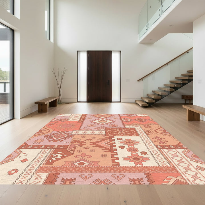 Terracotta Coral Patchwork Sunburst Rug