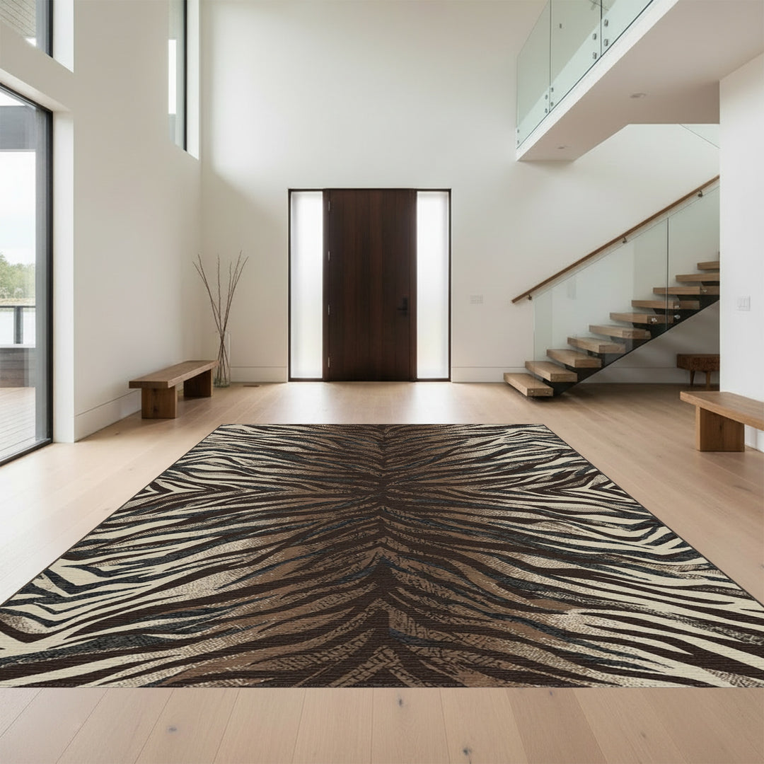 Brown Tiger Stripe Animal Print Rug