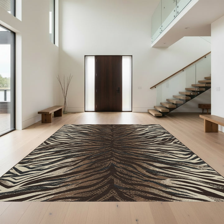 Brown Tiger Stripe Animal Print Rug