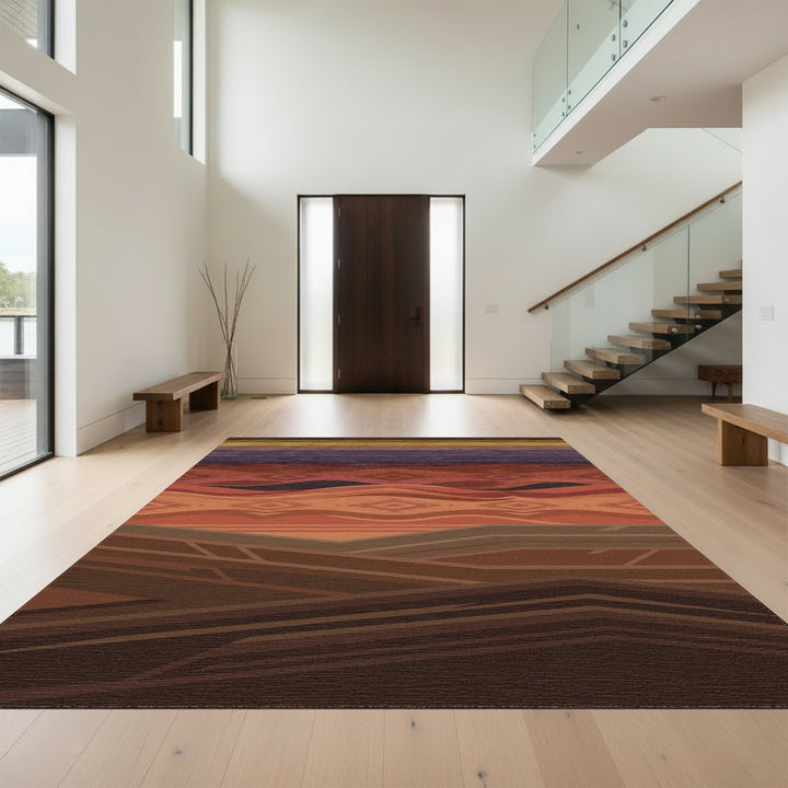 Earthy Desert Geometric Stripe Rug