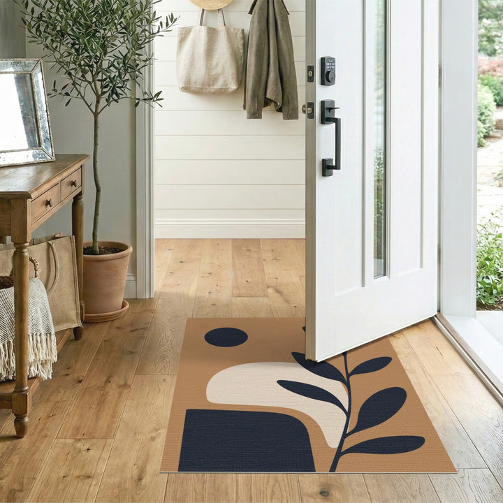 ODIKA Brown Abstract Leaf Area Rug