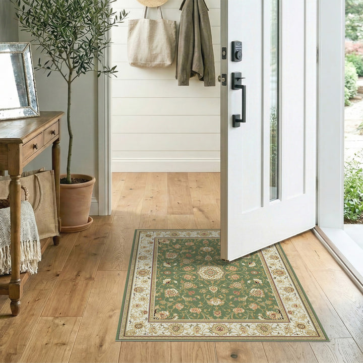 Green Floral Vintage Area Rug