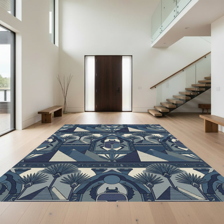 Nile Blue Scarab Pyramid Landscape Rug