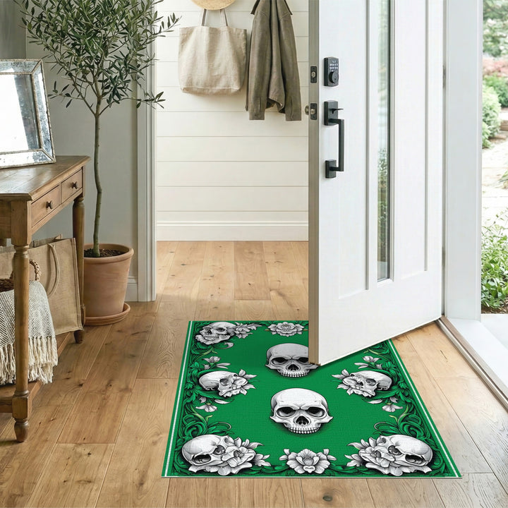 Green Skull Floral Area Rug