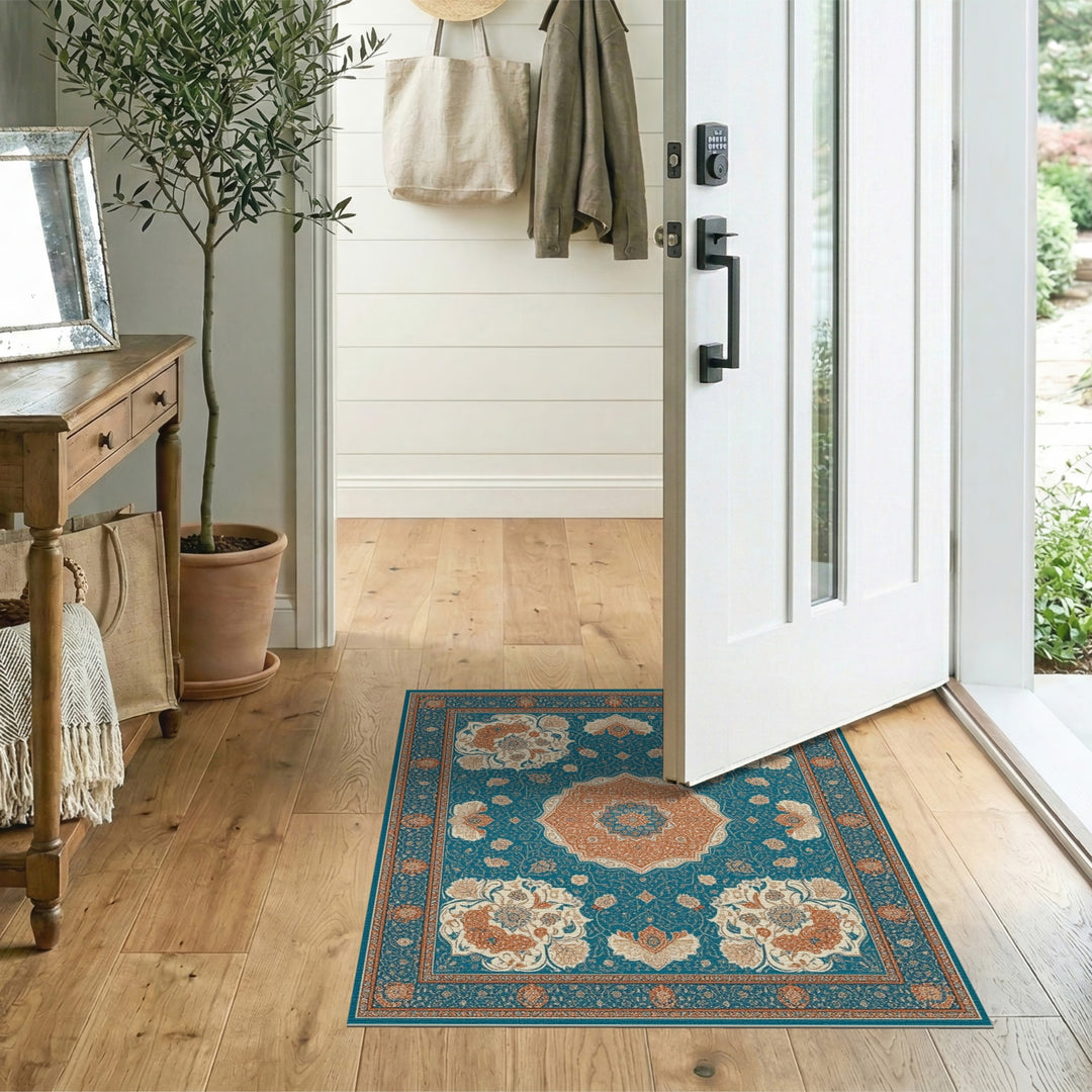 Floral Blue Teal Floral Persian Area Rug