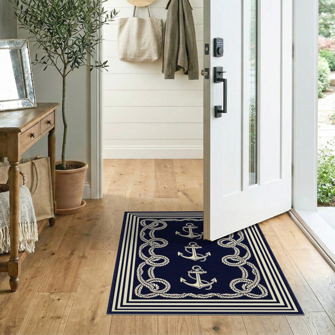 Navy Blue Anchor Rope Area Rug