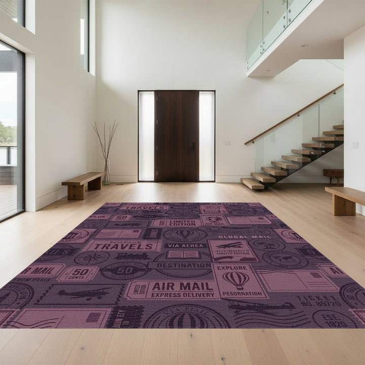 Vintage Travel Postmark Collage Rug