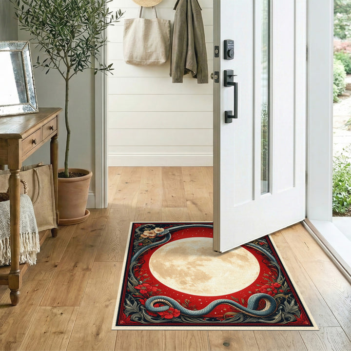 Celestial Serpent Moon Red Area Rug