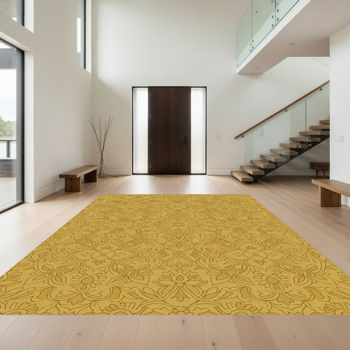 Golden Floral Damask Medallion Rug