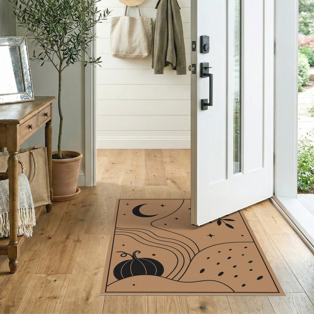 Boho Chic Brown Tan Pumpkin Moon Area Rug