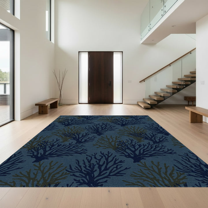 Navy Blue Coral Branch Arrangement Rug