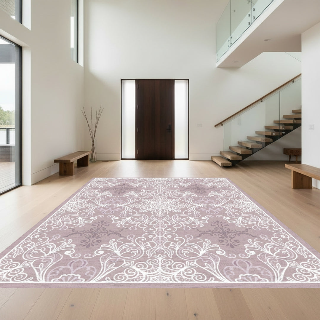 Dainty Lilac White Scrollwork Medallion Rug
