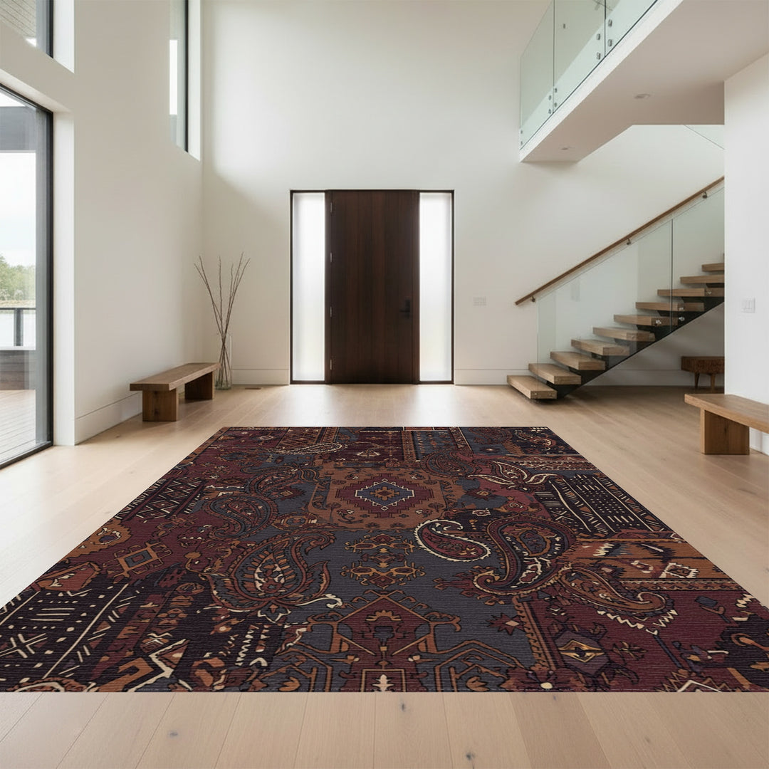 Rich Paisley Patchwork Earth Tones Rug