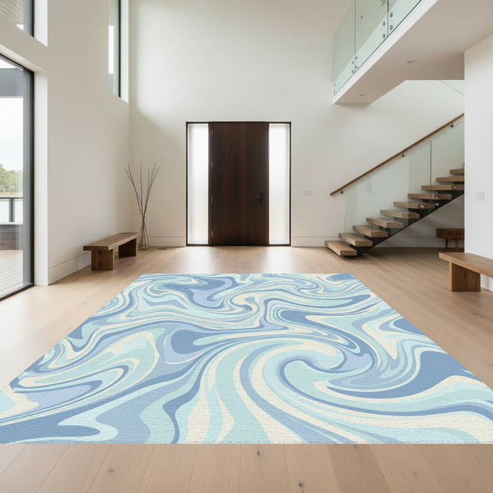 Pastel Blue Swirl Marble Rug